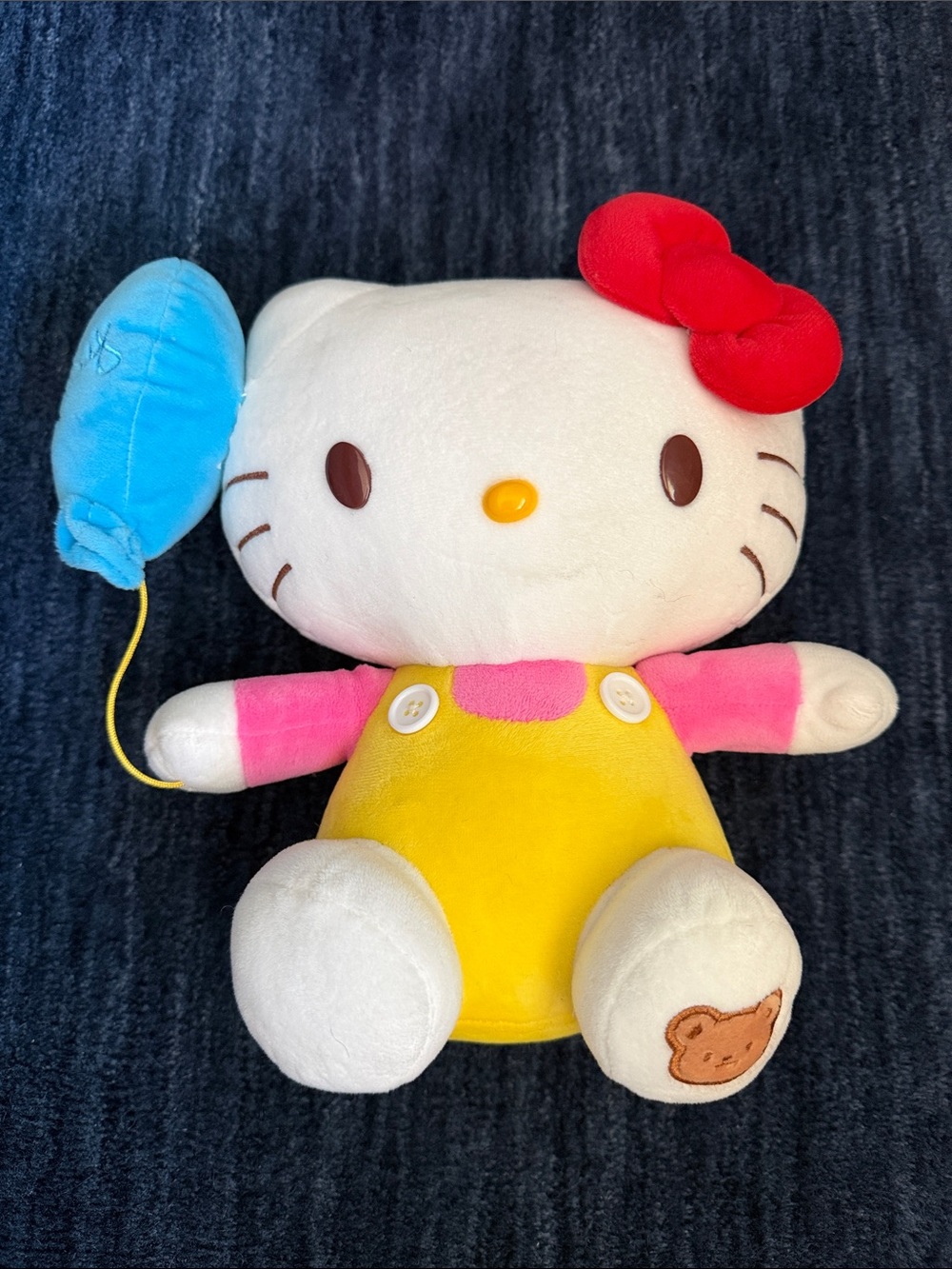 Hello Kitty Plush - White with Red Bow, Pink Arms, Yellow Outfit & Blue Balloon